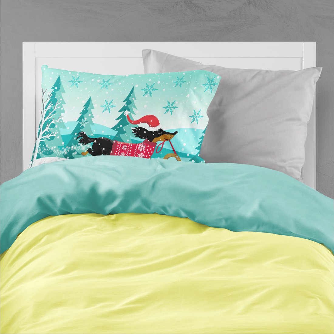 Merry Christmas Dachshund Standard Pillowcase Lightweight Super Soft Easy Care Decorative Artwork Pillowcase, Standard
