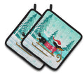 Merry Christmas Dachshund Pot Holder Set of 2 Heat Resistant Quilted Hot Pads 7.5 x 7.5 Inch, Insulated Kitchen Trivets for Cooking & Baking