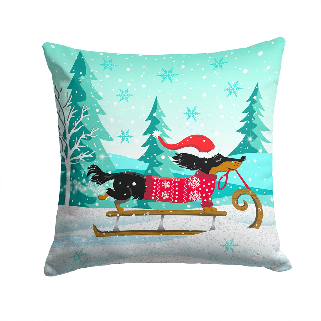 Merry Christmas Dachshund Decorative Throw Pillow 14x14 Indoor Outdoor Accent Cushion, Fabric Cover with Insert for Sofa, Bed, Porch & Living Room