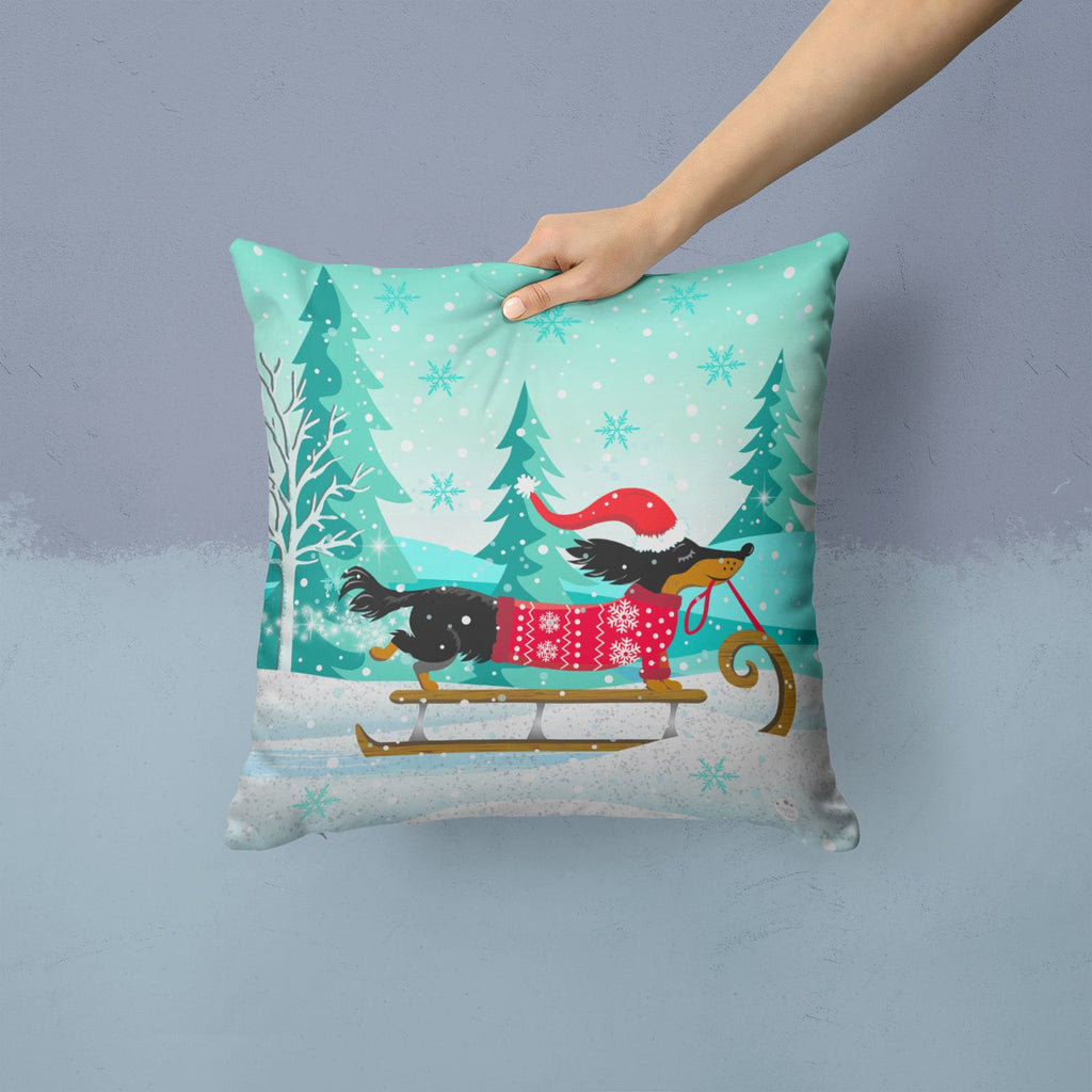 Merry Christmas Dachshund Decorative Throw Pillow 14x14 Indoor Outdoor Accent Cushion, Fabric Cover with Insert for Sofa, Bed, Porch & Living Room