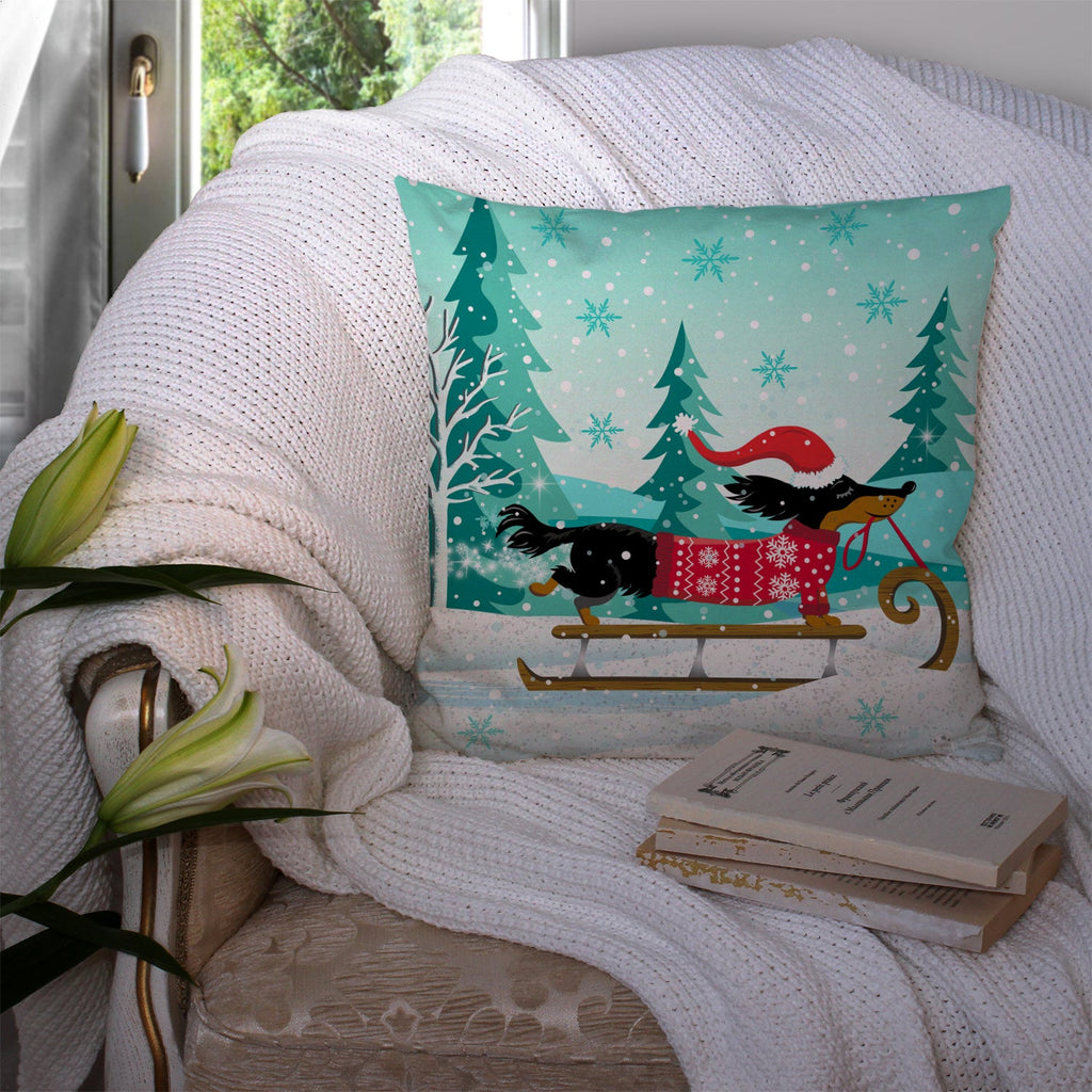 Merry Christmas Dachshund Decorative Throw Pillow 14x14 Indoor Outdoor Accent Cushion, Fabric Cover with Insert for Sofa, Bed, Porch & Living Room