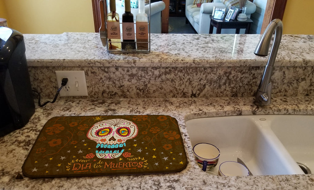 Day of the Dead Dish Drying Mat Absorbent Dish Drying Mat Pad for Kitchen Counter Dish Drainer Mat for Countertop, 14 x 21", Multicolor