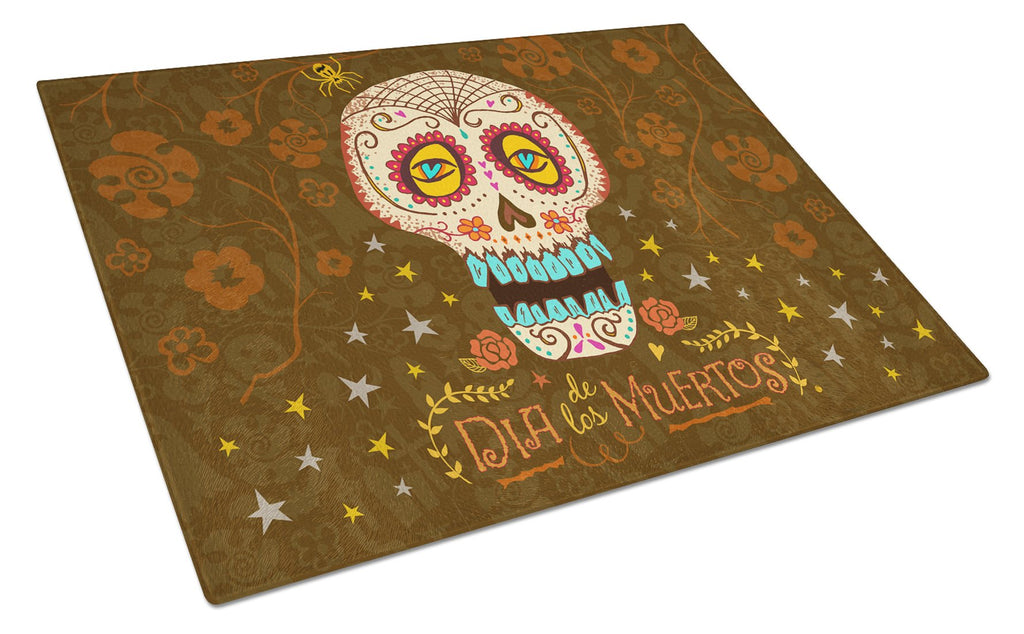 Day of the Dead Cutting Board Tempered Glass Kitchen Cutting Surface, Heat Resistant Chopping, Non-Slip Feet, Food Prep & Serving