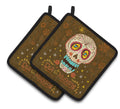 Day of the Dead Pot Holder Set of 2 Heat Resistant Quilted Hot Pads 7.5 x 7.5 Inch, Insulated Kitchen Trivets for Cooking & Baking