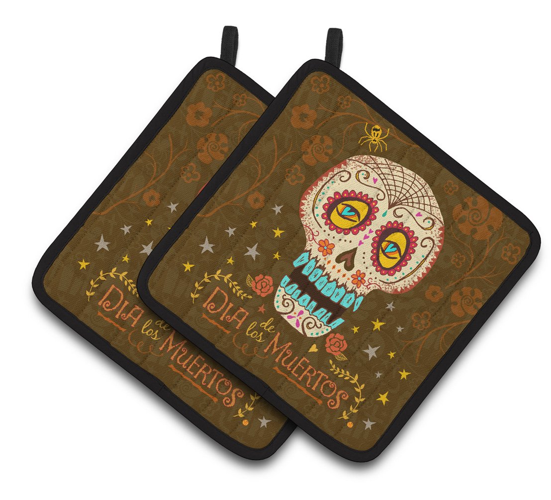 Day of the Dead Pot Holder Set of 2 Heat Resistant Quilted Hot Pads 7.5 x 7.5 Inch, Insulated Kitchen Trivets for Cooking & Baking