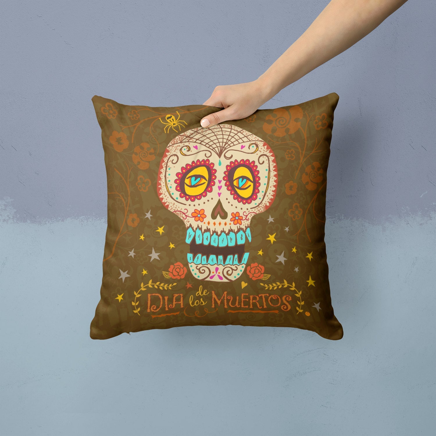 Day of the Dead Decorative Throw Pillow 14x14 Indoor Outdoor Accent Cushion, Fabric Cover with Insert for Sofa, Bed, Porch & Living Room