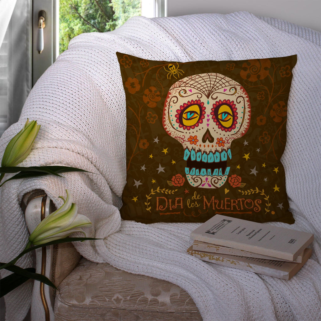 Day of the Dead Decorative Throw Pillow 14x14 Indoor Outdoor Accent Cushion, Fabric Cover with Insert for Sofa, Bed, Porch & Living Room