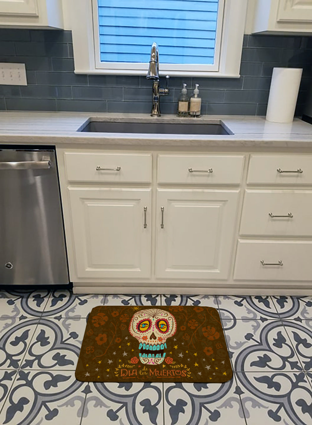 Day of the Dead Memory Foam Kitchen Mat Machine Washable Anti-Fatigue Cushion Comfort Bath or Kitchen Rug