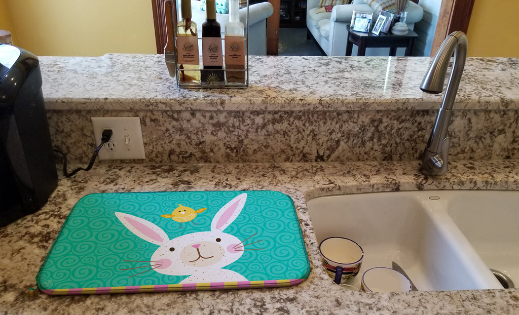 Happy Easter Rabbit Dish Drying Mat Absorbent Dish Drying Mat Pad for Kitchen Counter Dish Drainer Mat for Countertop, 14 x 21", Multicolor
