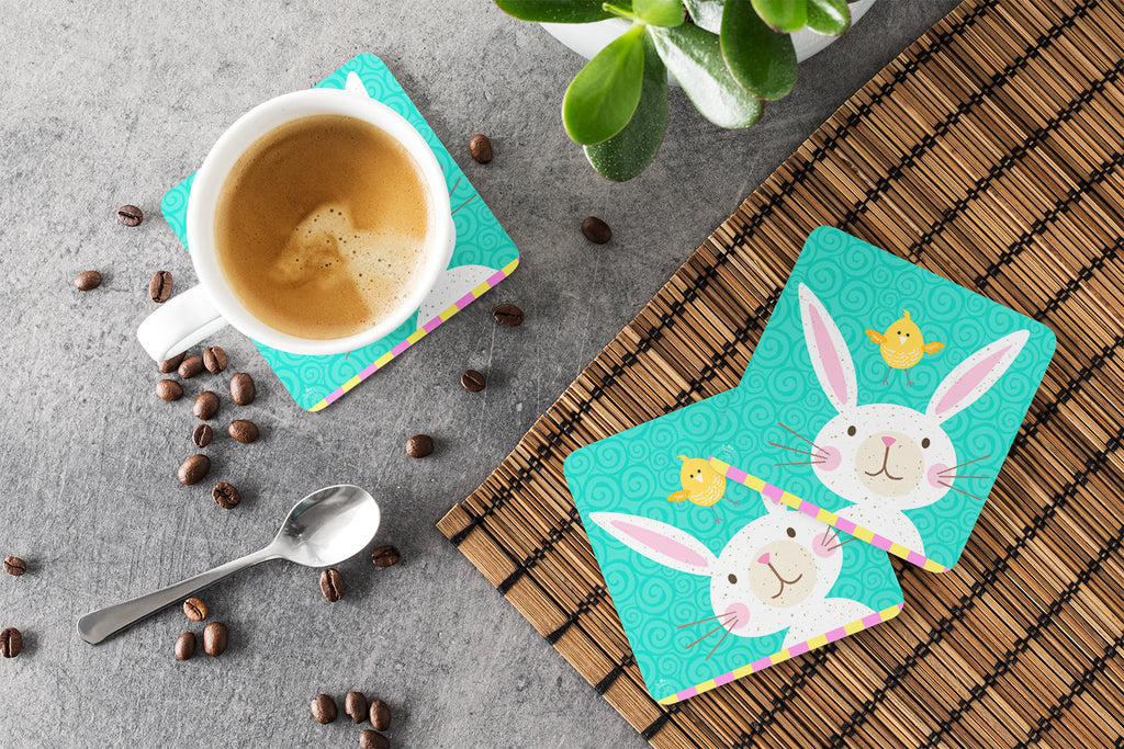 Happy Easter Rabbit Foam Coasters Set of 4 Cup Coasters for Indoor Outdoor, Tabletop Protection, Anti Slip, Mouse pad Material