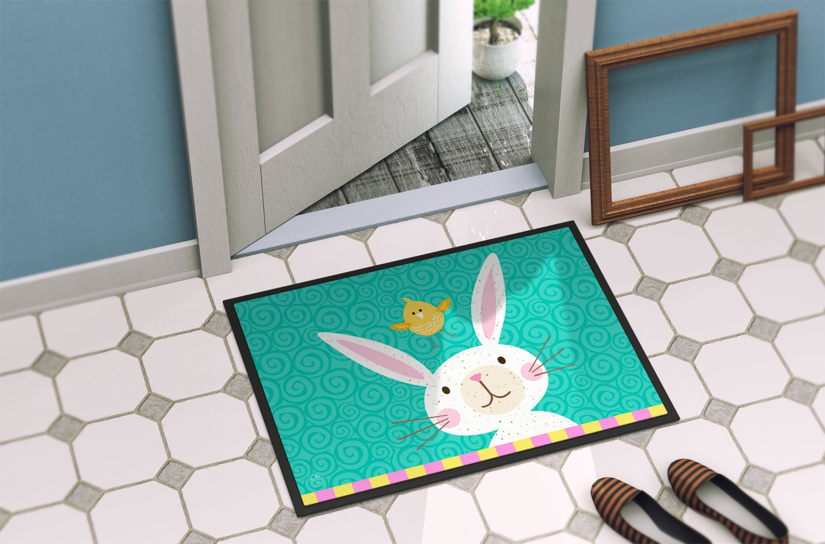 Happy Easter Rabbit Doormat Indoor Outdoor 24H X 36W Front Door Mat Rugs for Entryway, Non Slip Washable Low Pile,