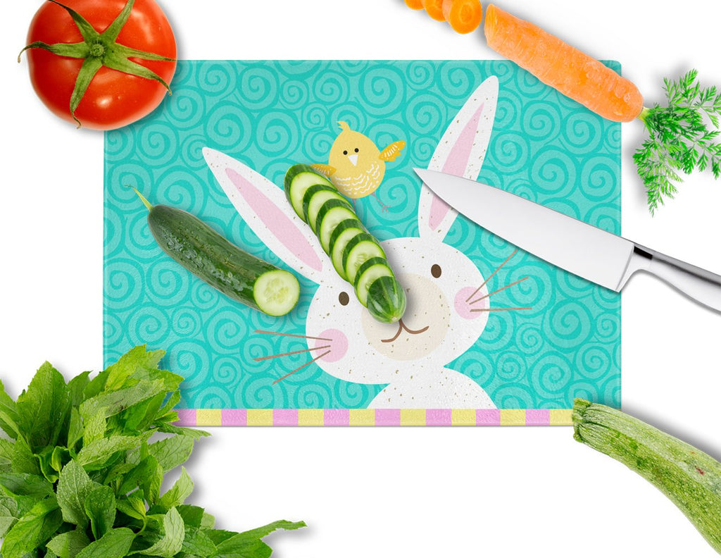 Happy Easter Rabbit Cutting Board Tempered Glass Kitchen Cutting Surface, Heat Resistant Chopping, Non-Slip Feet, Food Prep & Serving