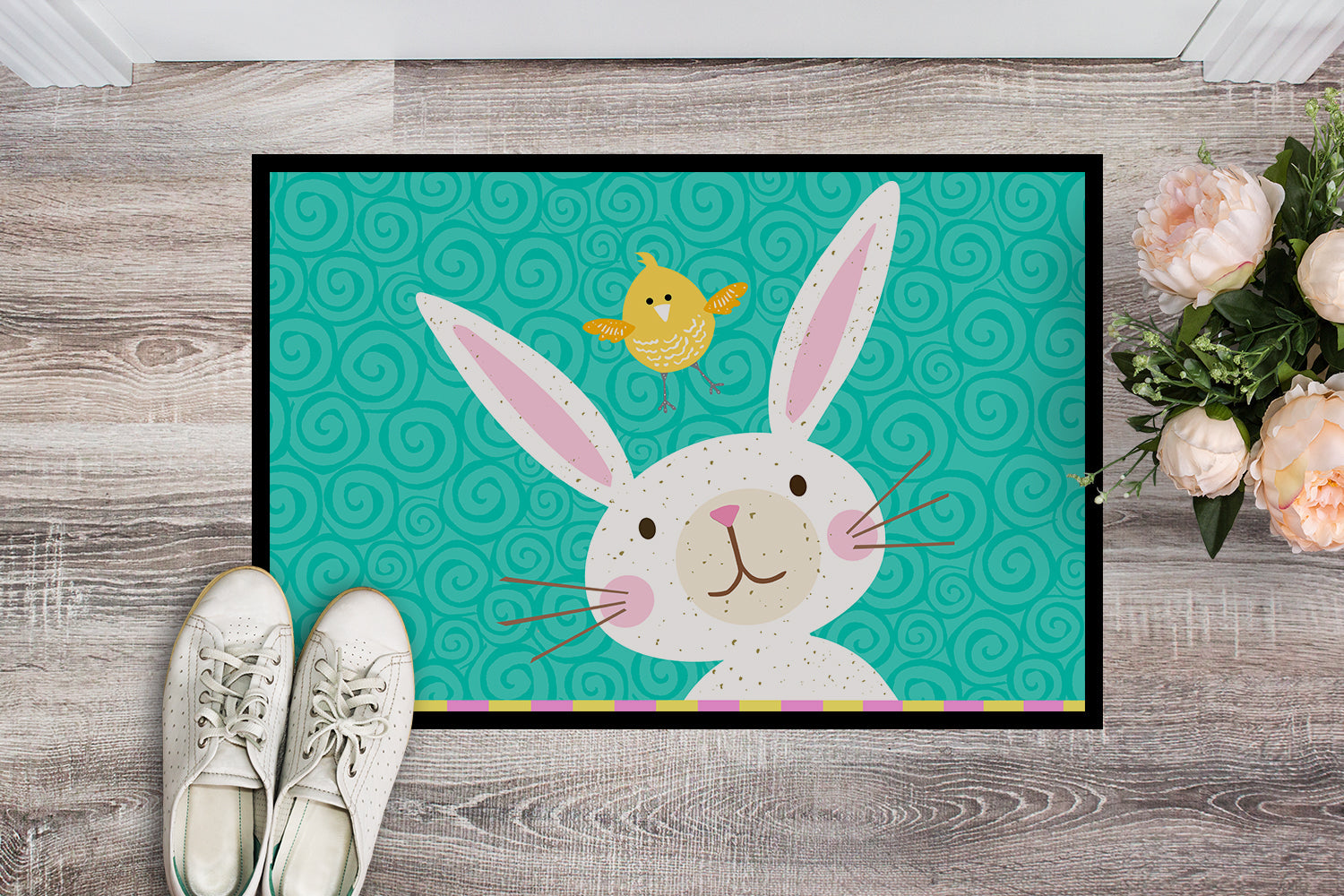 Happy Easter Rabbit Doormat Indoor Outdoor 18H X 27W Front Door Mat Rugs for Entryway, Non Slip Washable