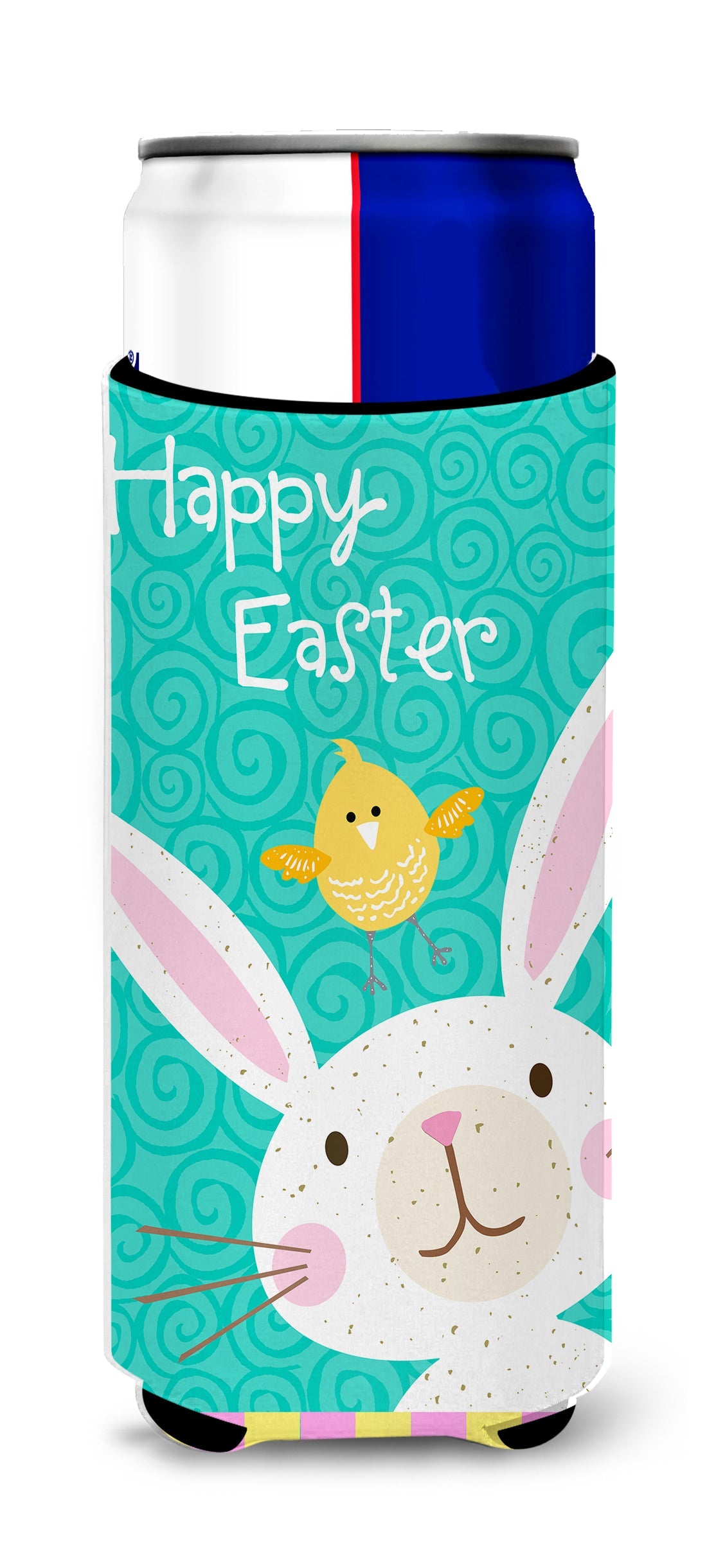 Happy Easter Rabbit Slim Can Hugger , Insulated Foam Hugger for 12 oz Slim Cans, Beer Bottles & Water Bottles, Printed in USA