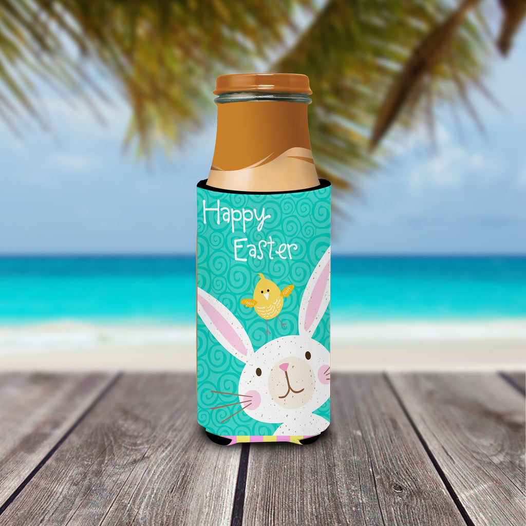 Happy Easter Rabbit Slim Can Hugger , Insulated Foam Hugger for 12 oz Slim Cans, Beer Bottles & Water Bottles, Printed in USA