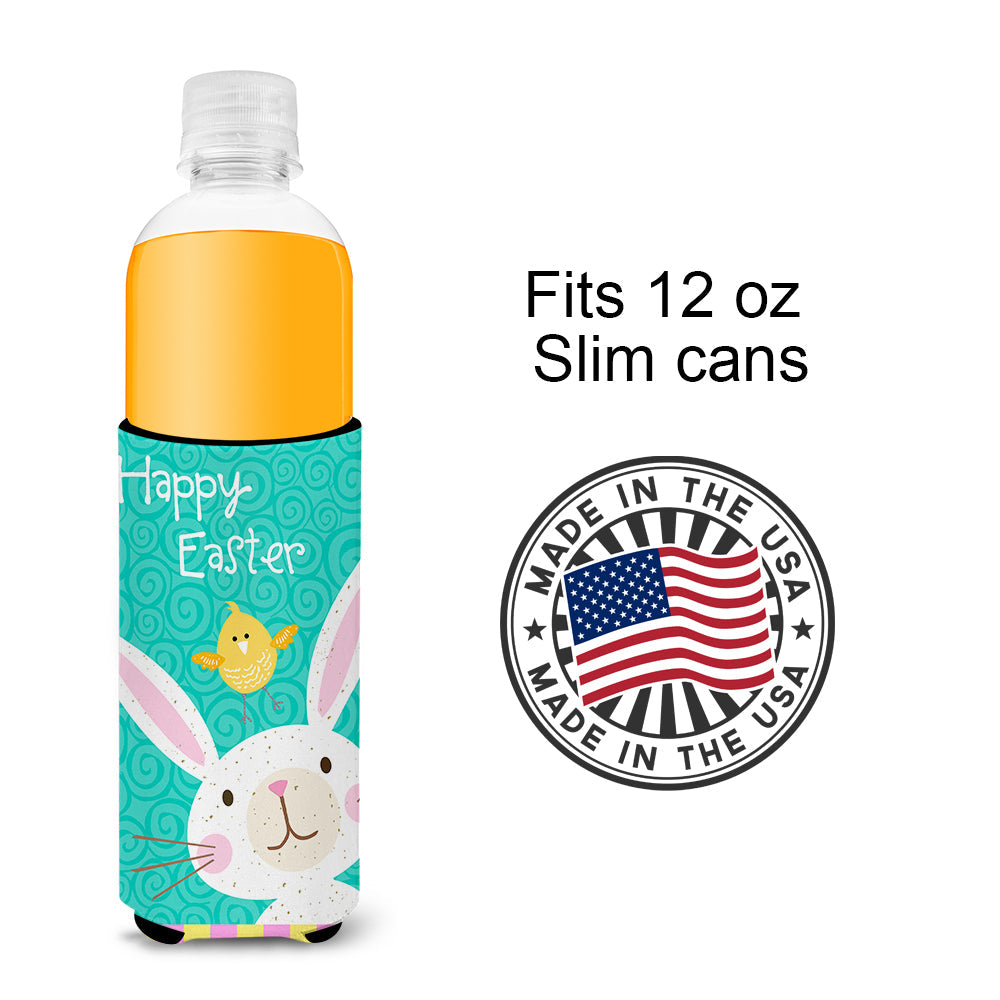 Happy Easter Rabbit Slim Can Hugger , Insulated Foam Hugger for 12 oz Slim Cans, Beer Bottles & Water Bottles, Printed in USA