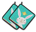 Happy Easter Rabbit Pot Holder Set of 2 Heat Resistant Quilted Hot Pads 7.5 x 7.5 Inch, Insulated Kitchen Trivets for Cooking & Baking