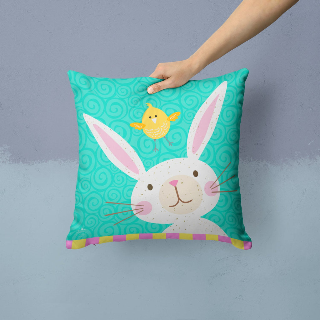 Happy Easter Rabbit Decorative Throw Pillow 14x14 Indoor Outdoor Accent Cushion, Fabric Cover with Insert for Sofa, Bed, Porch & Living Room