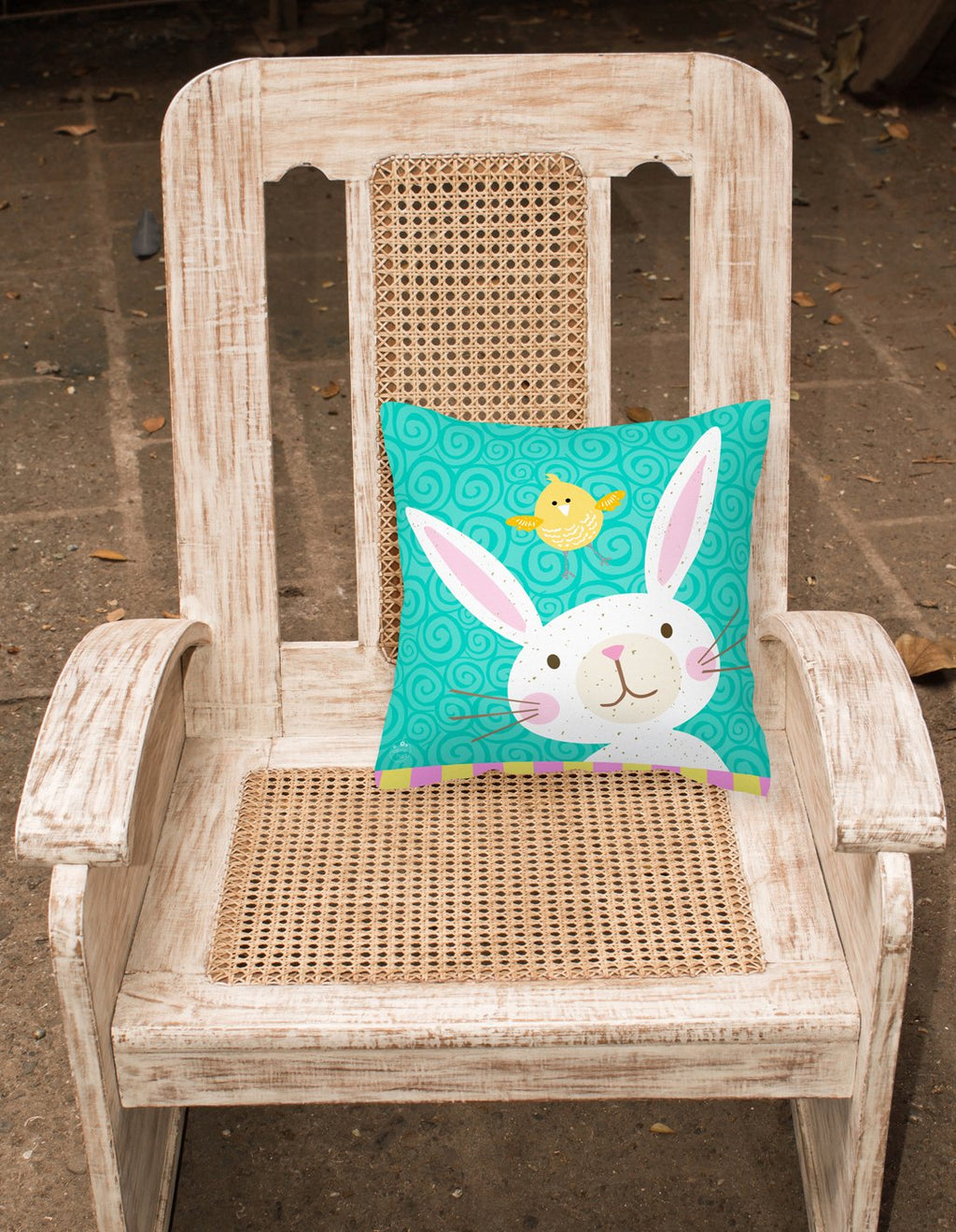 Happy Easter Rabbit Decorative Throw Pillow 18x18 Indoor Outdoor Accent Cushion, Fabric Cover with Insert for Sofa, Bed, Porch & Living Room