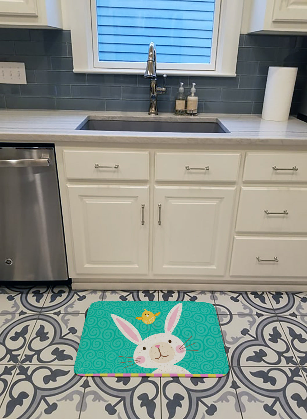 Happy Easter Rabbit Memory Foam Kitchen Mat Machine Washable Anti-Fatigue Cushion Comfort Bath or Kitchen Rug