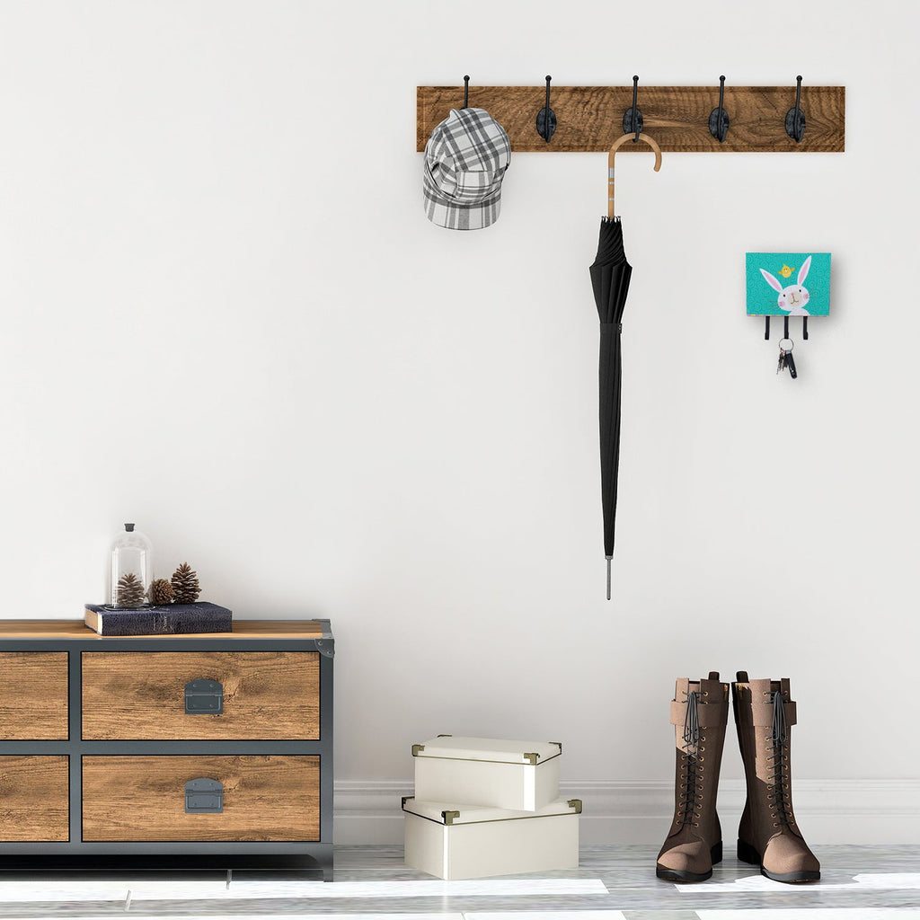 Happy Easter Rabbit Leash or Key Holder Wall Hooks, Coat Rack Wall Mount, for Hanging Keys, Towels, Aprons, Leashes