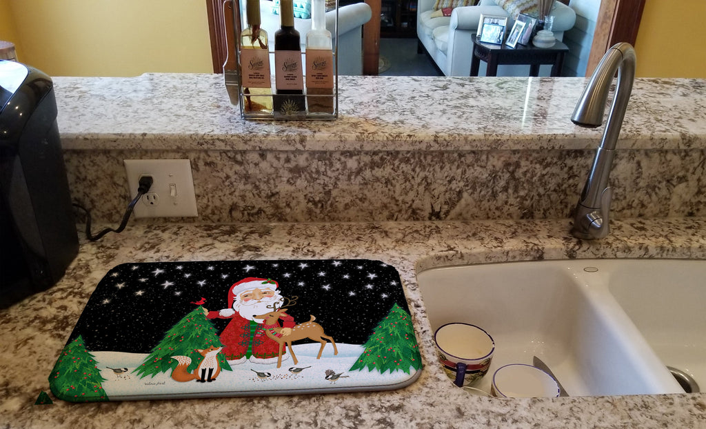 Santa Claus Christmas Dish Drying Mat Absorbent Dish Drying Mat Pad for Kitchen Counter Dish Drainer Mat for Countertop, 14 x 21", Multicolor
