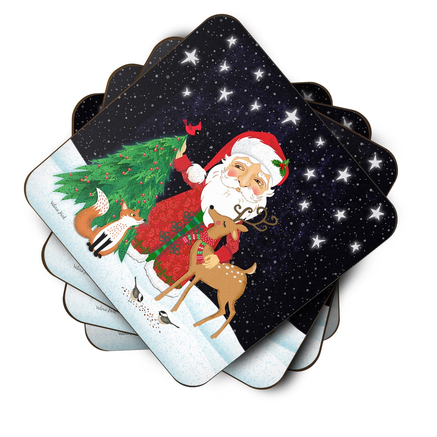 Santa Claus Christmas Foam Coasters Set of 4 Cup Coasters for Indoor Outdoor, Tabletop Protection, Anti Slip, Mouse pad Material