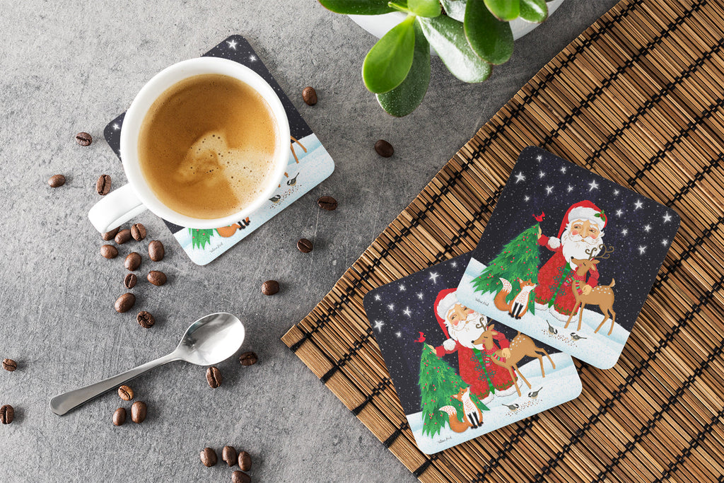 Santa Claus Christmas Foam Coasters Set of 4 Cup Coasters for Indoor Outdoor, Tabletop Protection, Anti Slip, Mouse pad Material