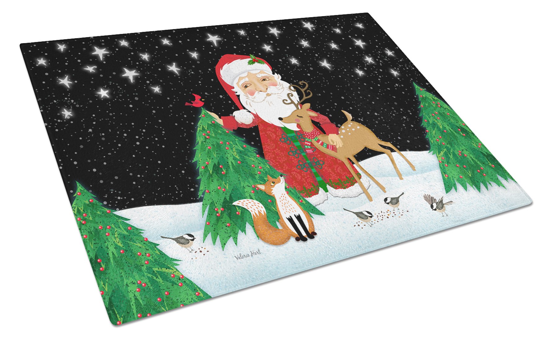 Santa Claus Christmas Cutting Board Tempered Glass Kitchen Cutting Surface, Heat Resistant Chopping, Non-Slip Feet, Food Prep & Serving