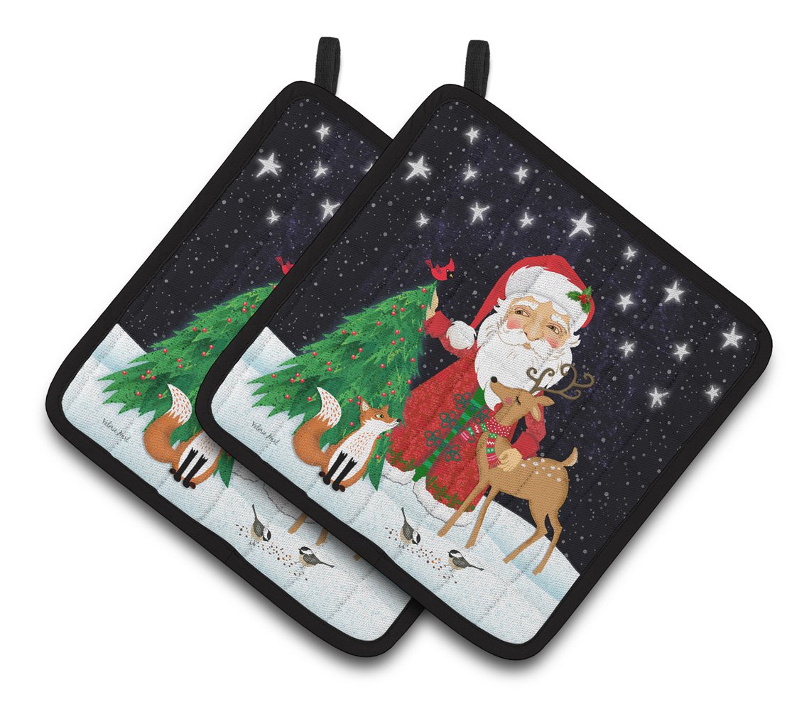 Santa Claus Christmas Pot Holder Set of 2 Heat Resistant Quilted Hot Pads 7.5 x 7.5 Inch, Insulated Kitchen Trivets for Cooking & Baking
