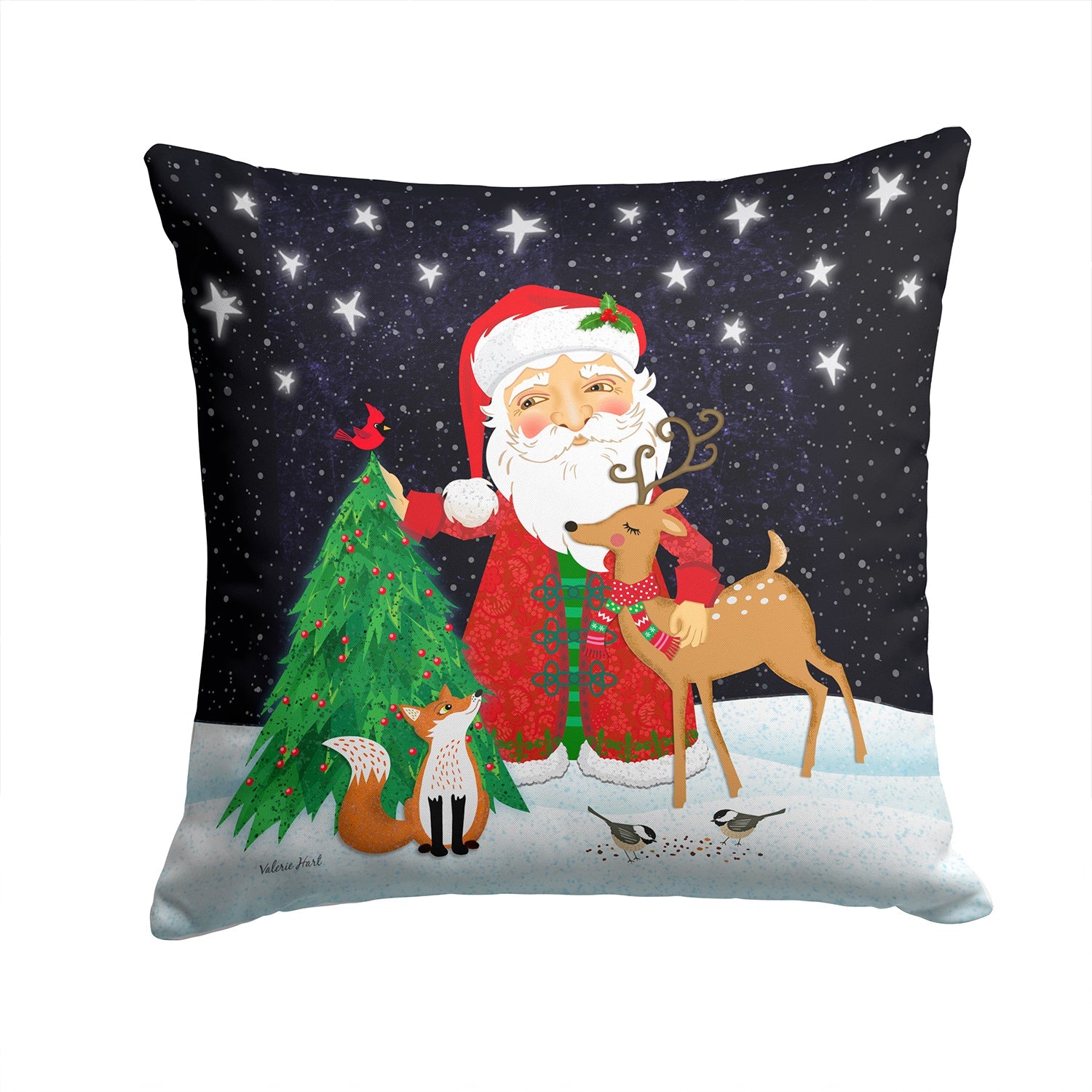 Santa Claus Christmas Decorative Throw Pillow 14x14 Indoor Outdoor Accent Cushion, Fabric Cover with Insert for Sofa, Bed, Porch & Living Room