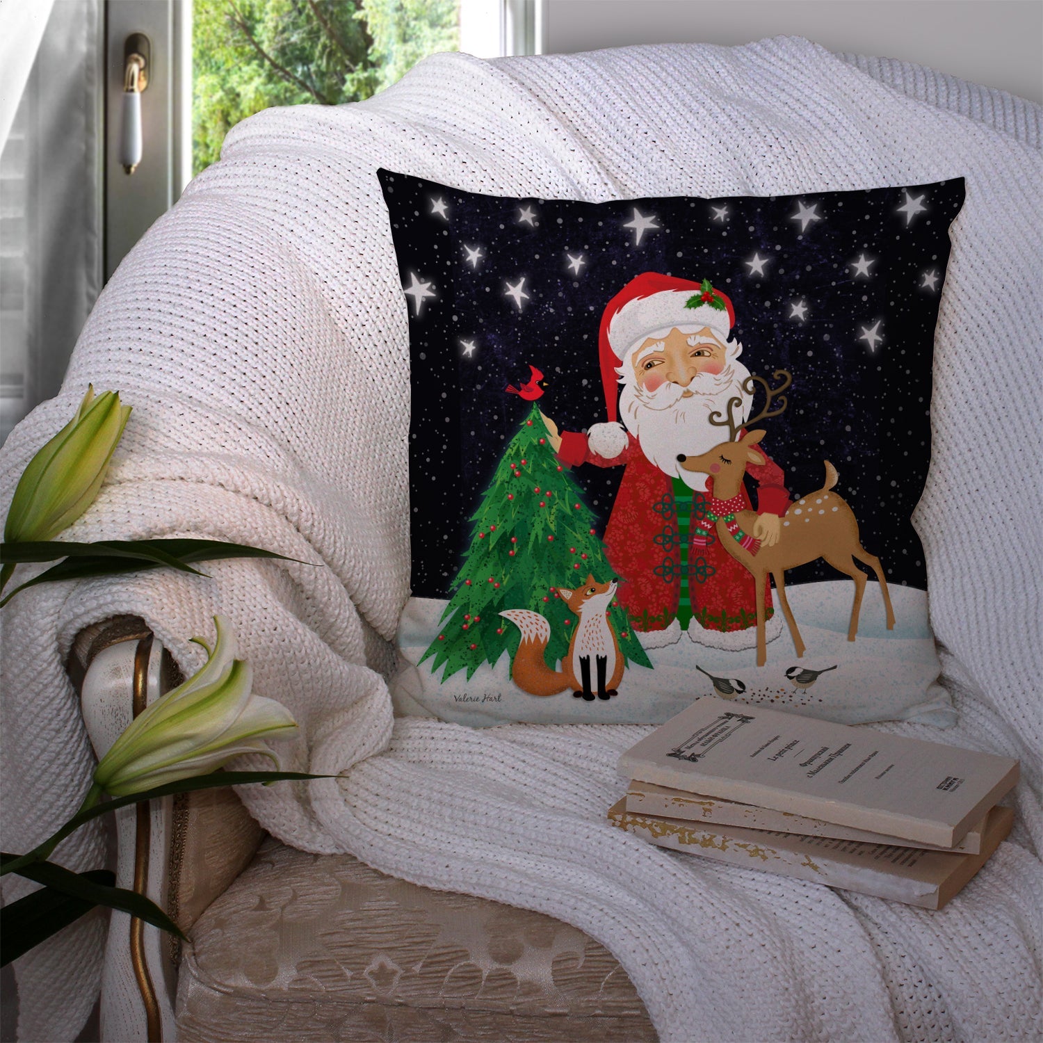Santa Claus Christmas Decorative Throw Pillow 14x14 Indoor Outdoor Accent Cushion, Fabric Cover with Insert for Sofa, Bed, Porch & Living Room