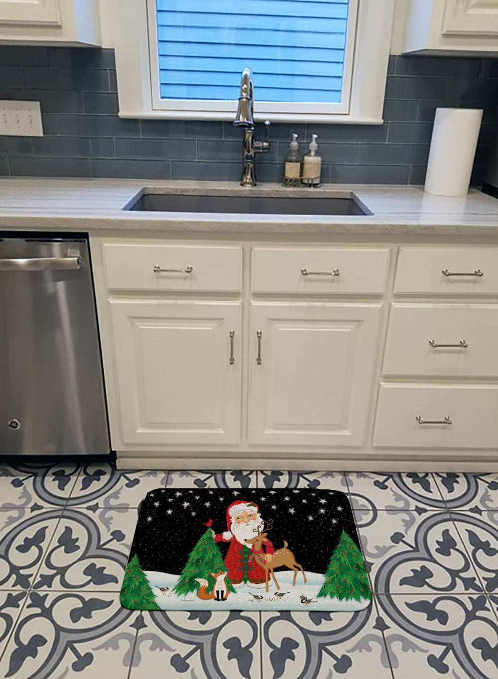 Santa Claus Christmas Memory Foam Kitchen Mat Machine Washable Anti-Fatigue Cushion Comfort Bath or Kitchen Rug