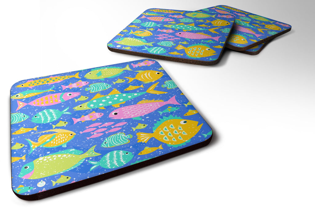 Little Colorful Fishes Foam Coasters Set of 4 Cup Coasters for Indoor Outdoor, Tabletop Protection, Anti Slip, Mouse pad Material