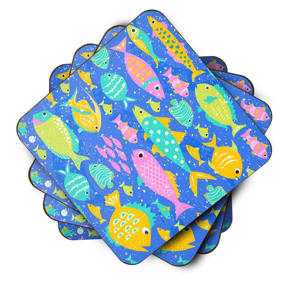 Little Colorful Fishes Foam Coasters Set of 4 Cup Coasters for Indoor Outdoor, Tabletop Protection, Anti Slip, Mouse pad Material