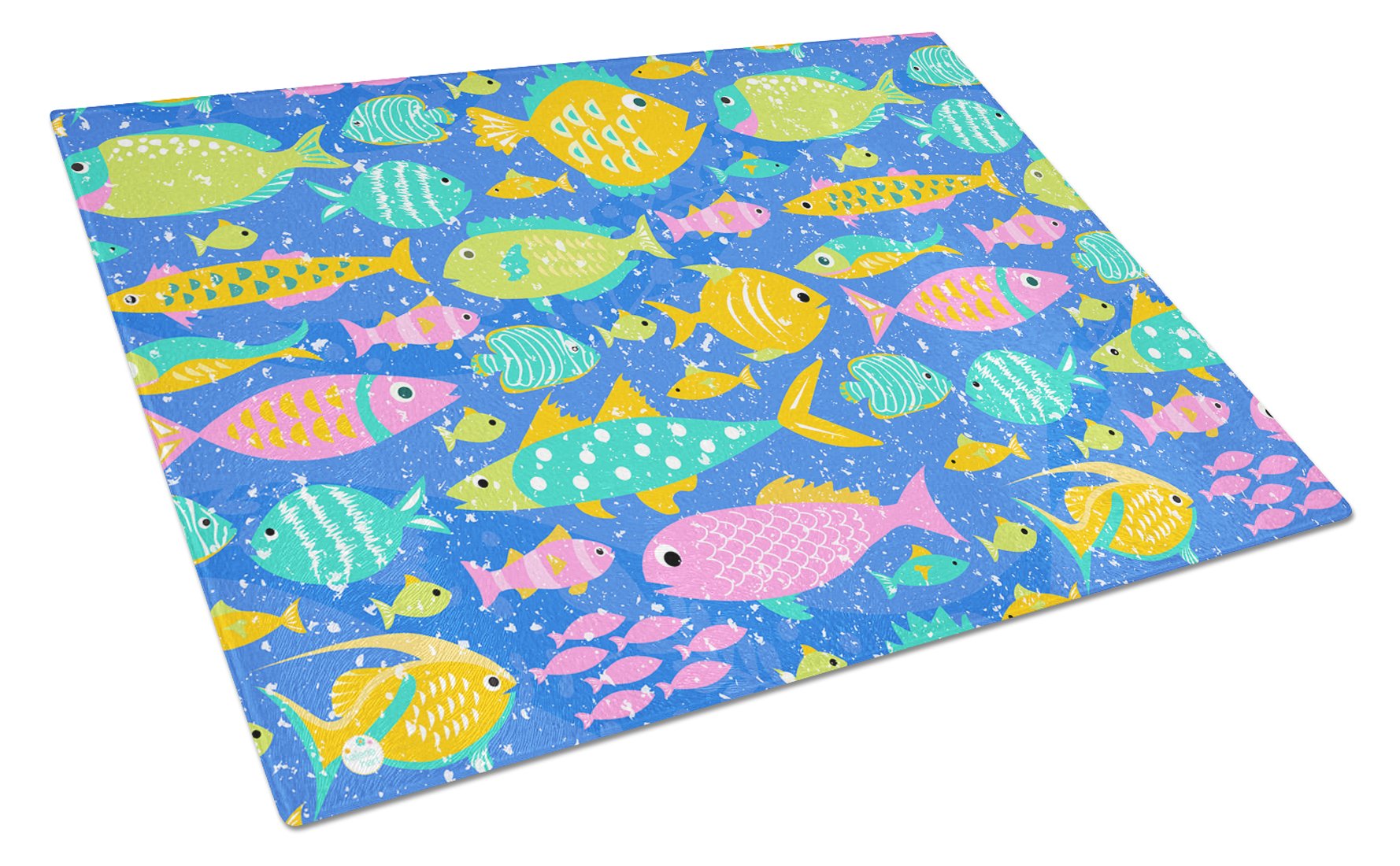 Little Colorful Fishes Cutting Board Tempered Glass Kitchen Cutting Surface, Heat Resistant Chopping, Non-Slip Feet, Food Prep & Serving