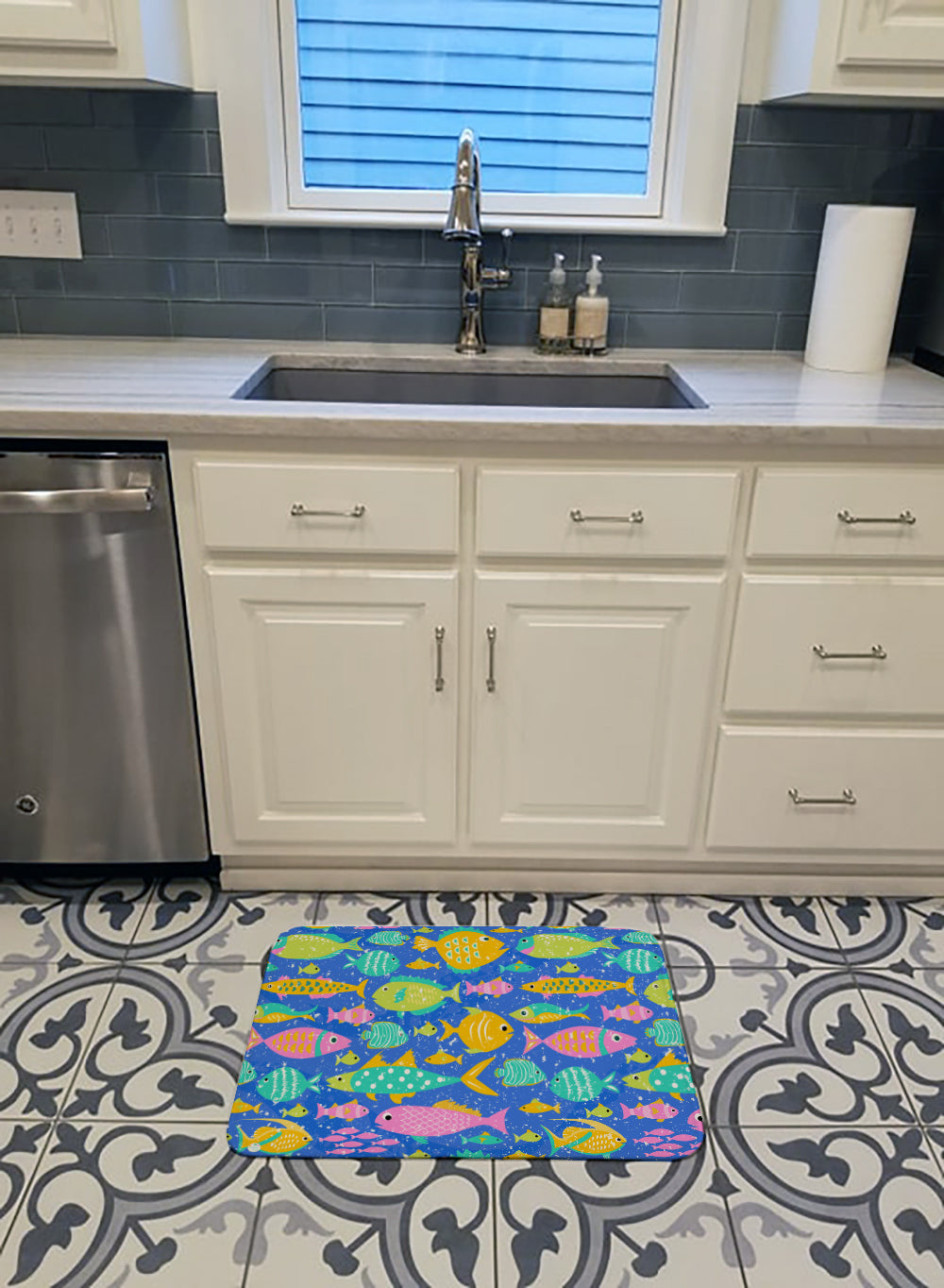 Little Colorful Fishes Memory Foam Kitchen Mat Machine Washable Anti-Fatigue Cushion Comfort Bath or Kitchen Rug