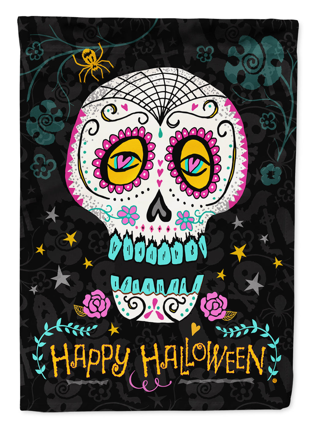 Happy Halloween Day of the Dead House Flag 28x40 Porch Sleeve Pole Decorative Outside Yard Banner Artwork Wall Hanging, Polyester