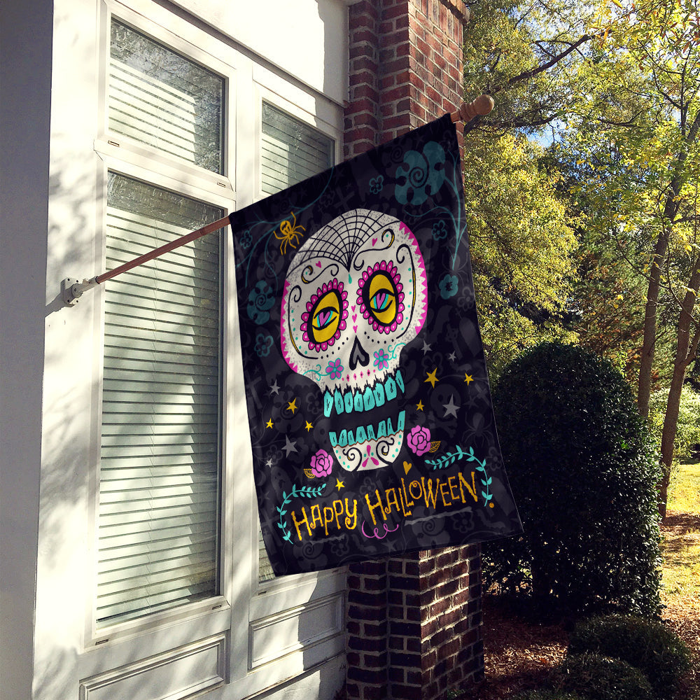 Happy Halloween Day of the Dead House Flag 28x40 Porch Sleeve Pole Decorative Outside Yard Banner Artwork Wall Hanging, Polyester