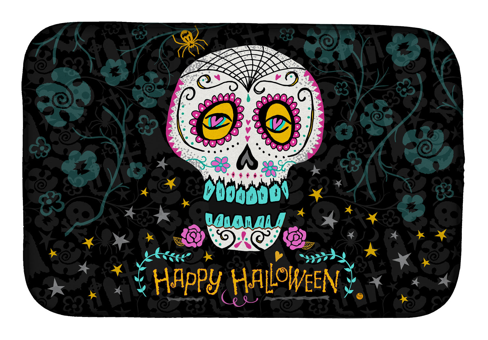 Happy Halloween Day of the Dead Dish Drying Mat Absorbent Dish Drying Mat Pad for Kitchen Counter Dish Drainer Mat for Countertop, 14 x 21", Multicolor