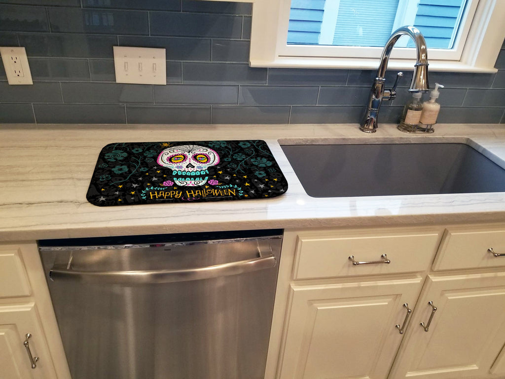 Happy Halloween Day of the Dead Dish Drying Mat Absorbent Dish Drying Mat Pad for Kitchen Counter Dish Drainer Mat for Countertop, 14 x 21", Multicolor