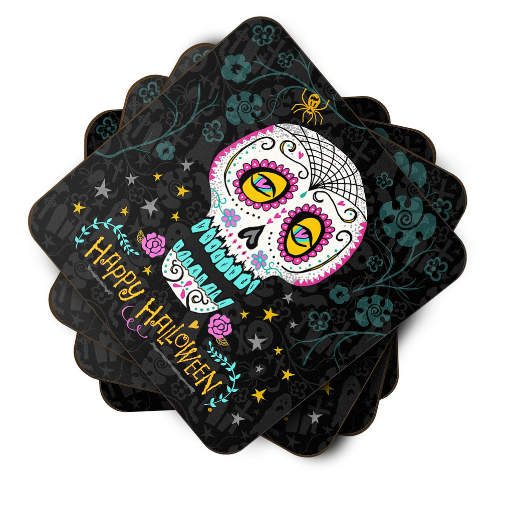 Happy Halloween Day of the Dead Foam Coasters Set of 4 Cup Coasters for Indoor Outdoor, Tabletop Protection, Anti Slip, Mouse pad Material