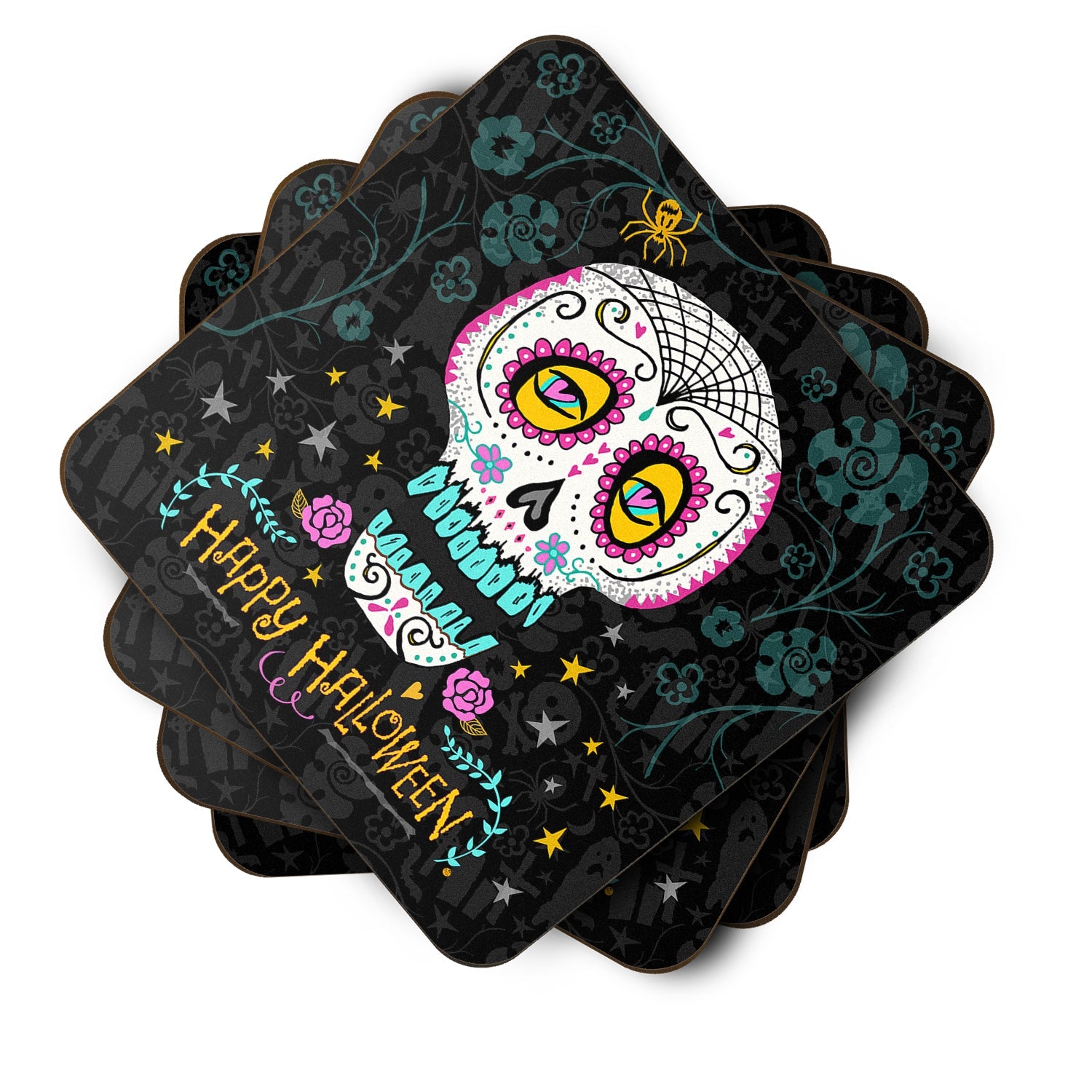 Happy Halloween Day of the Dead Foam Coasters Set of 4 Cup Coasters for Indoor Outdoor, Tabletop Protection, Anti Slip, Mouse pad Material