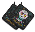 Happy Halloween Day of the Dead Pot Holder Set of 2 Heat Resistant Quilted Hot Pads 7.5 x 7.5 Inch, Insulated Kitchen Trivets for Cooking & Baking