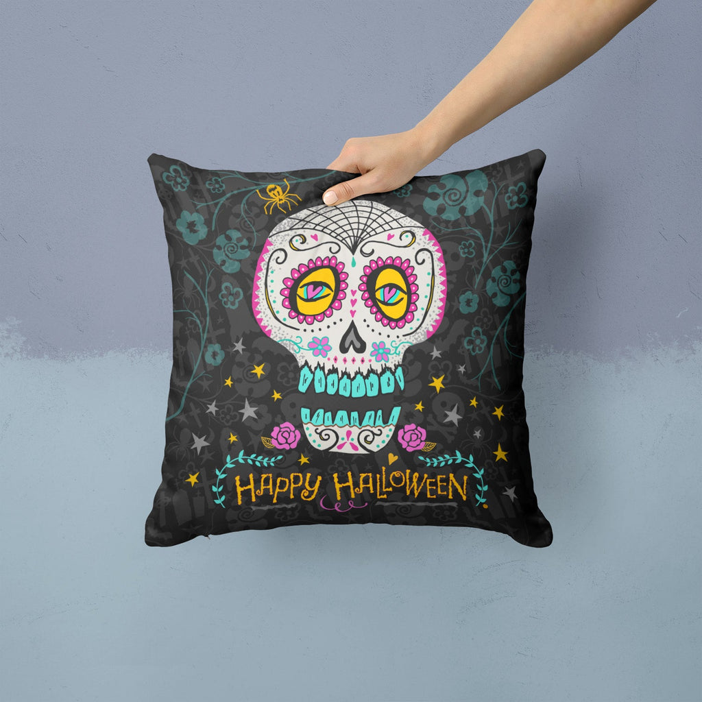 Happy Halloween Day of the Dead Decorative Throw Pillow 14x14 Indoor Outdoor Accent Cushion, Fabric Cover with Insert for Sofa, Bed, Porch & Living Room
