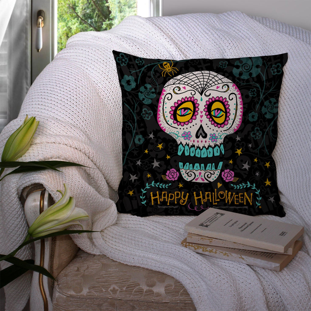 Happy Halloween Day of the Dead Decorative Throw Pillow 14x14 Indoor Outdoor Accent Cushion, Fabric Cover with Insert for Sofa, Bed, Porch & Living Room