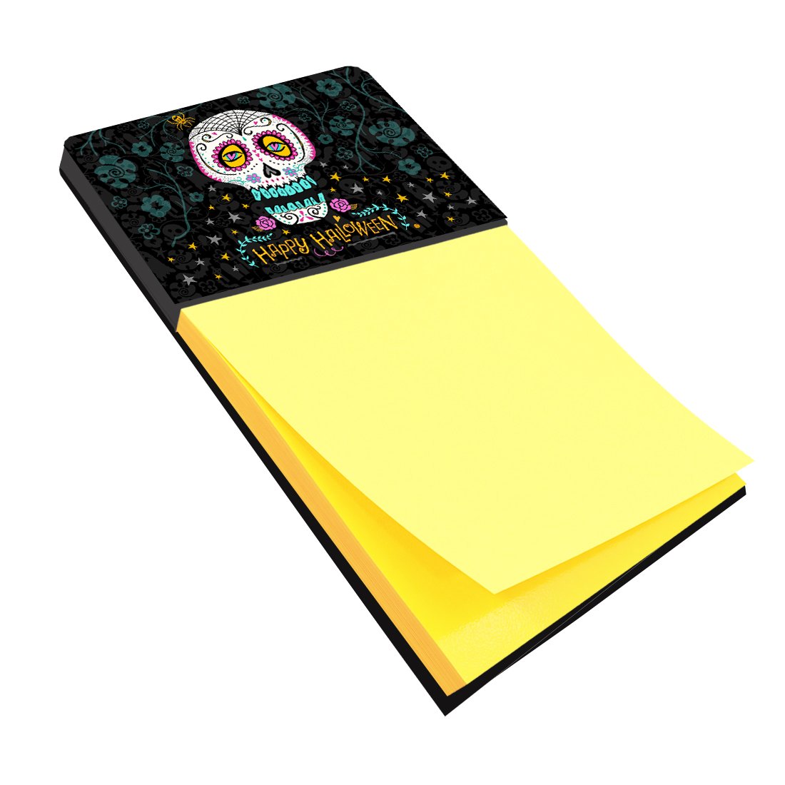 Happy Halloween Day of the Dead Watercolor Sticky Note Holder Refillable Dispenser Desk Accessory 3x3 Pad Gift