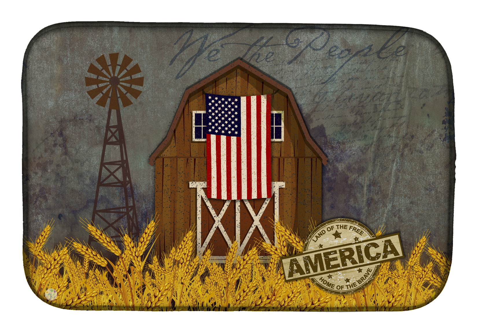 Patriotic Barn Land of America Dish Drying Mat Absorbent Dish Drying Mat Pad for Kitchen Counter Dish Drainer Mat for Countertop, 14 x 21", Multicolor