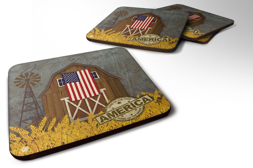 Patriotic Barn Land of America Foam Coasters Set of 4 Cup Coasters for Indoor Outdoor, Tabletop Protection, Anti Slip, Mouse pad Material