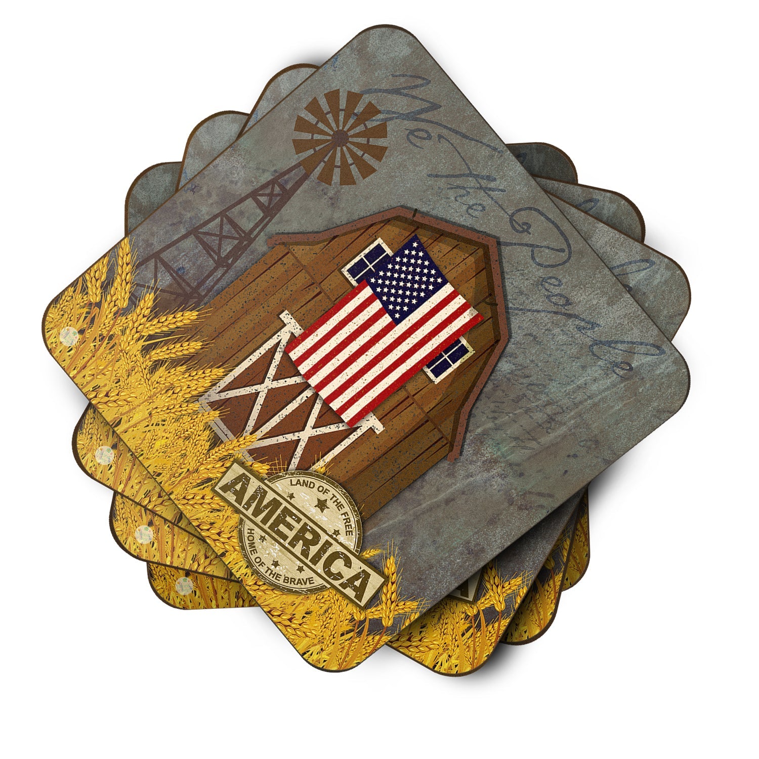Patriotic Barn Land of America Foam Coasters Set of 4 Cup Coasters for Indoor Outdoor, Tabletop Protection, Anti Slip, Mouse pad Material